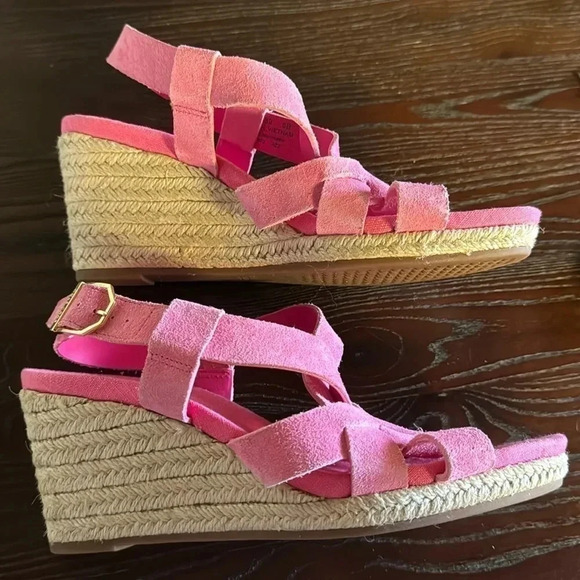 Cole Haan women’s pink Strappy suede espadrilles wedge sandals rope edge 6B - Picture 2 of 5